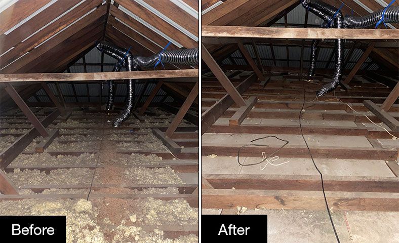 insulation removal from a roof before and after